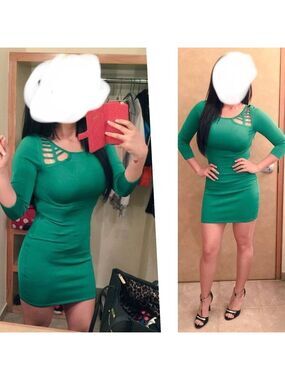 Bebe green caged cutout stretch bandage dress Sz M